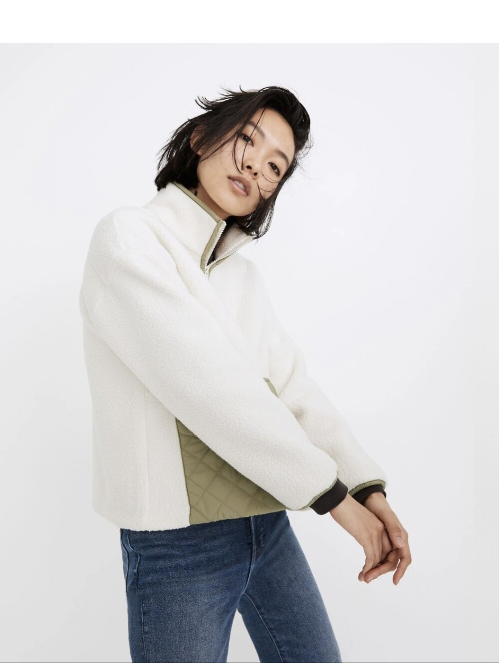 Madewell Cream Fleece Sherpa Pullover Jacket Sz.M - Picture 3 of 9